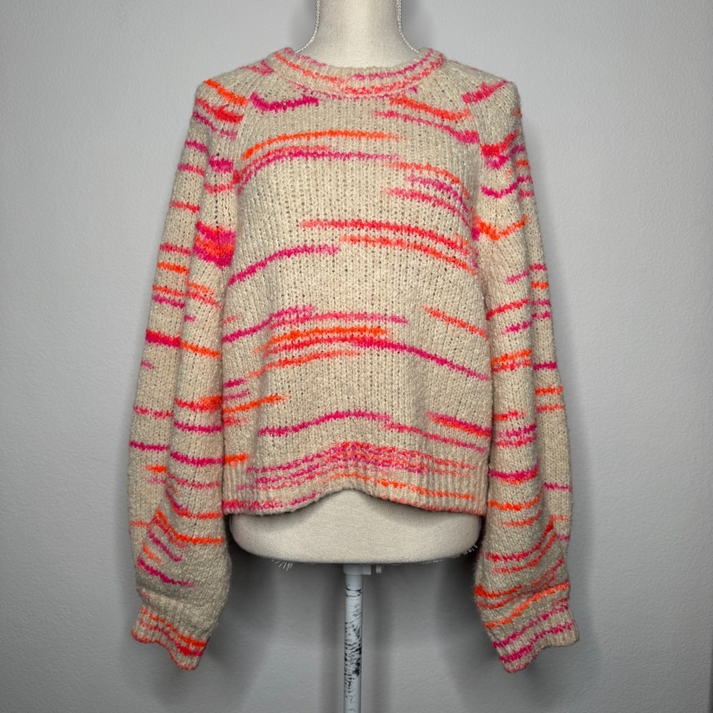 Pilcro Anthropologie Balloon Sleeve Sweater Cream Pink Wool Blend Knit Size S